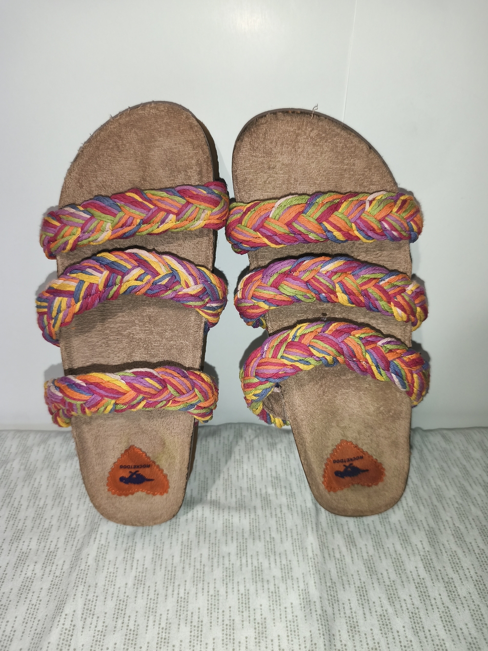 Rocket Dog Multicolor Braided Strap Slide Sandals - Brown Footbed